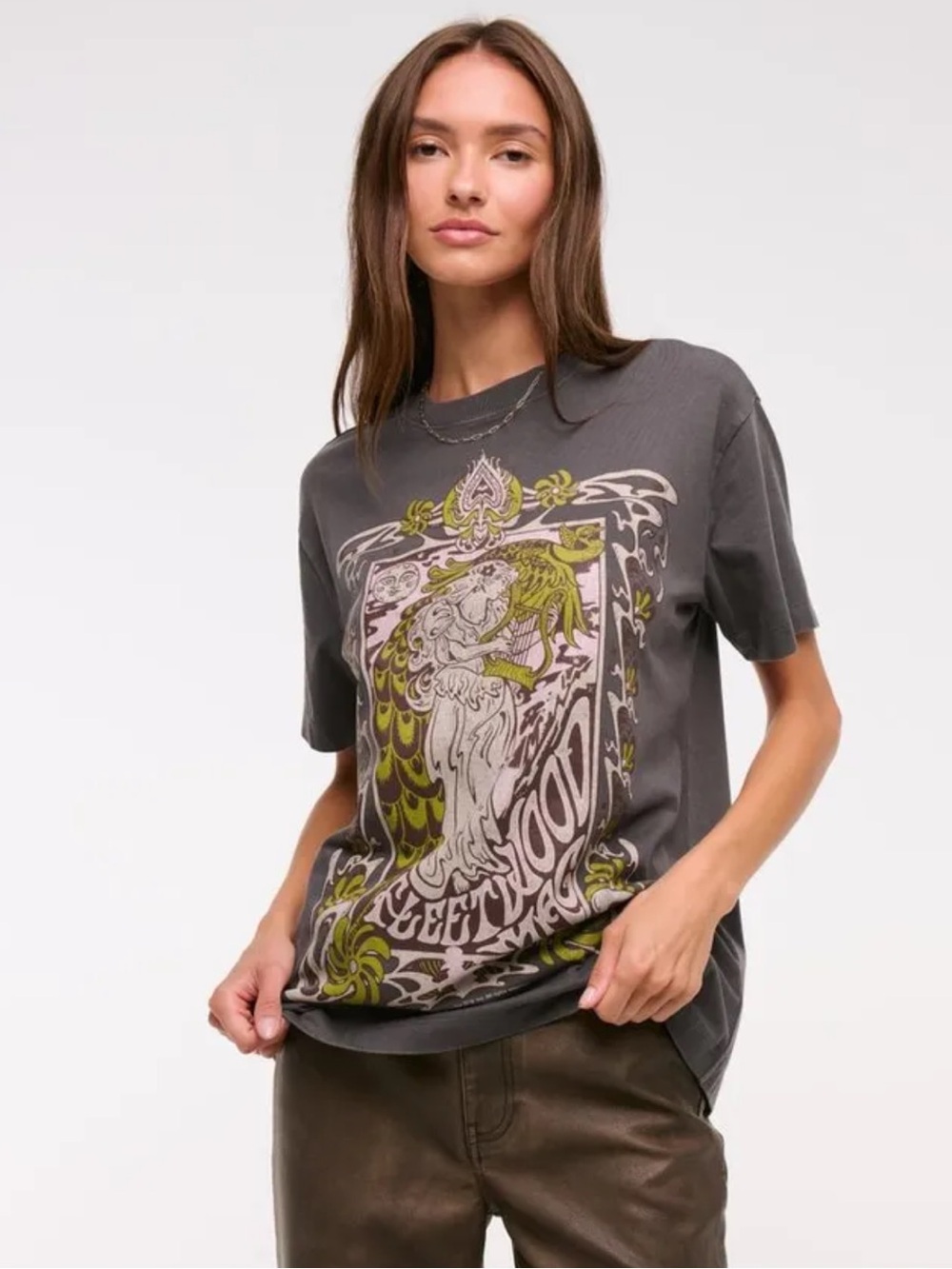 Abercrombie Fleetwood Mac Graphic Short-Sleeve Tee with Olive and Pink